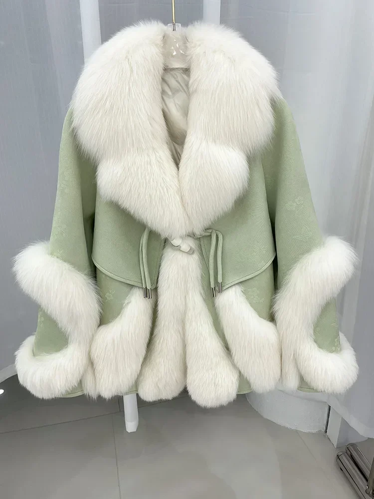 

2023 New Winter Natural Fox Fur Collar Suede Goose Down Jacket Women Luxury Puffer Jackets Clothing
