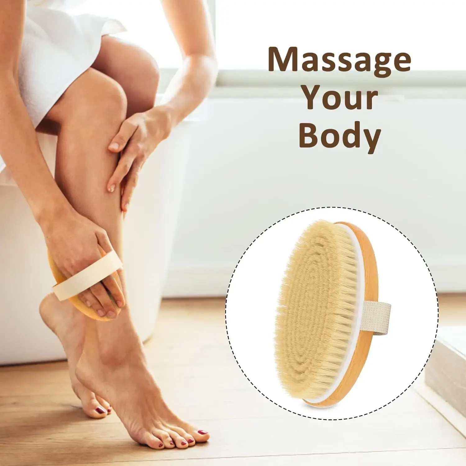 Handheld portable shower brush Natural Wooden Wet Dry Skin Body Bristle Brush Soft SPA Brush Bath Massager 4