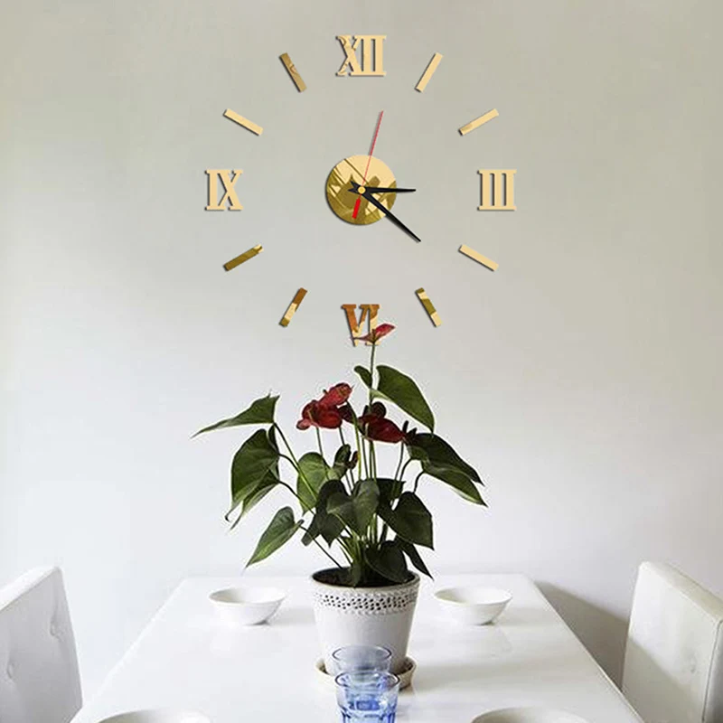 Roman Numerals Frameless Large Acrylic Mirror Surface 3D DIY Wall Clock Home Living Room Office School Wall Decor Clock Sticker 2