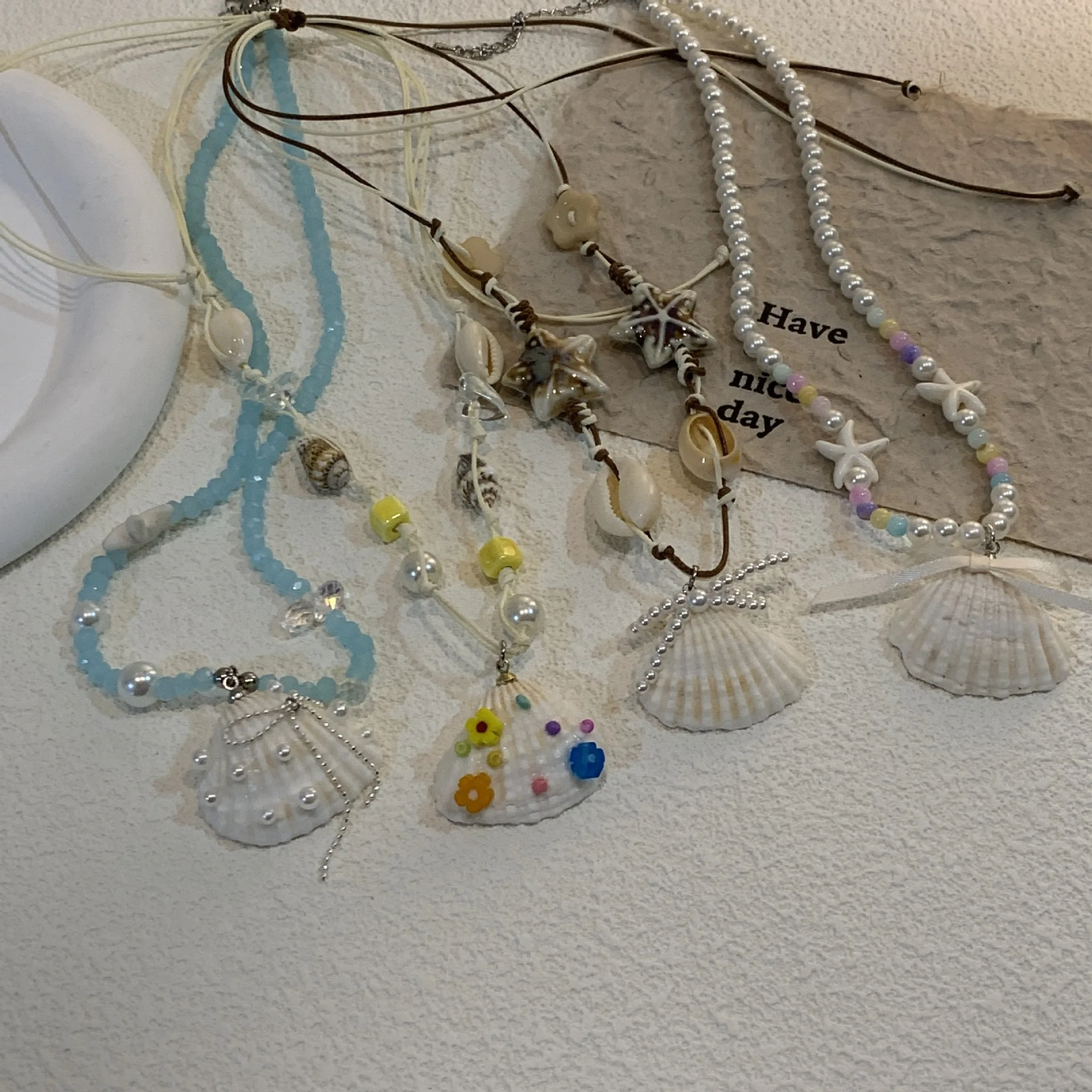 Romantic Shell Starfish Beaded Necklace for Women Girls Sweet