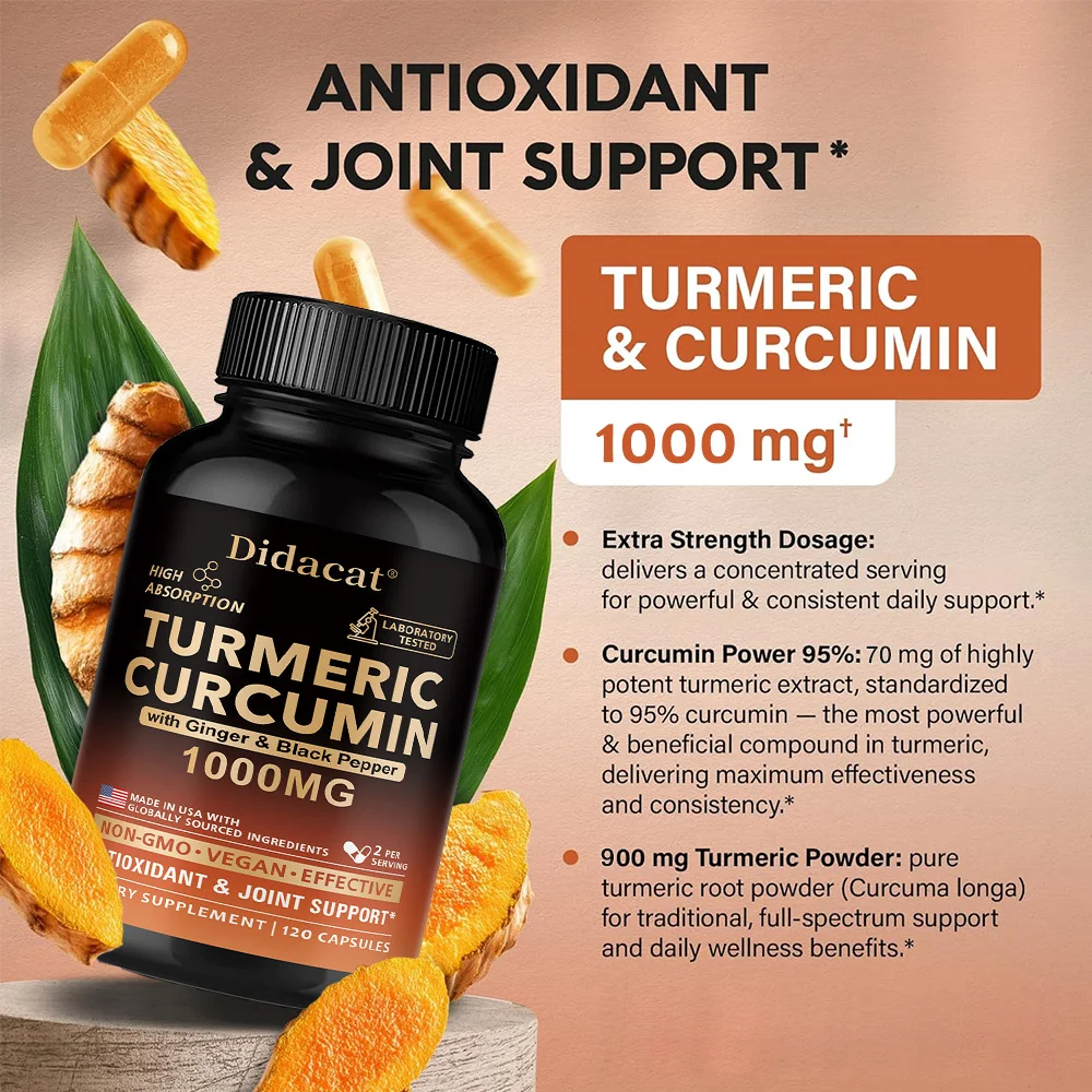 Turmeric Curcumin with Ginger & Black Pepper 1000mg,High Absorption Antioxidant & Immune Support,30/60/120 Capsules