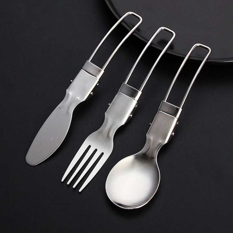 3pcs/box 304 Stainless Steel Folding Cutlery Knife, Fork And Spoon Set camping cutlery portable tableware portable cutlery Outdoor Picnic Camping Portable Tableware
