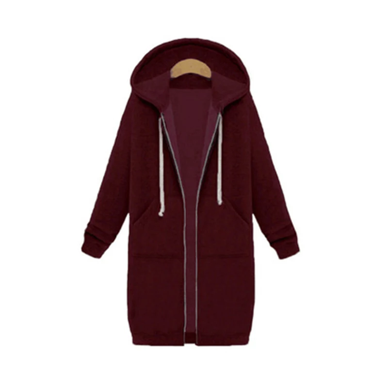 Autumn Winter Thickening Hoodies Leisure Loose Hooded Jackets Zipper Pockets Oversize Sweatshirt Sports Dresses Outwear Women