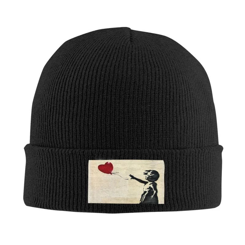 

Banksy's Balloon Girl Skullies Beanies Caps For Men Women Unisex Winter Warm Knitting Hat Adult Banksy World Peace Bonnet Hats