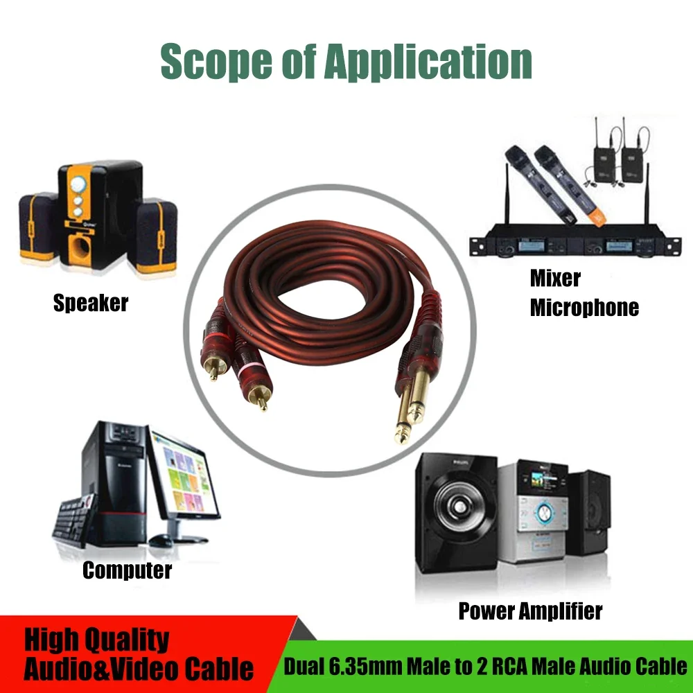 Testa Placcata In Oro Cavo Audio Dual 6.35Rpm Dual Rca Head Dual 6.5Rpm Doppio Lotus Mixer Cavo Audio 1.5M