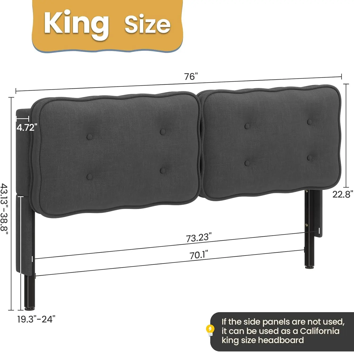 King Size Upholstered Headboard with Storage Linen Tufted King Size Headboard Only Modern Biscuit Shape with Ad