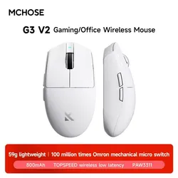 MCHOSE G3 V2 Pro Wireless Gaming Mouse - Tri - Mode, Ergonomic, Lightweight, Rechargeable Esports Accessory (G3 V2 White)