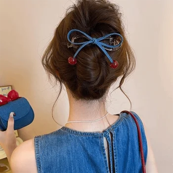 Fermagli per capelli alla moda con fiocco e ciliegie, dolci ed eleganti, accessori vintage per capelli, fermagli a filo singolo per acconciature