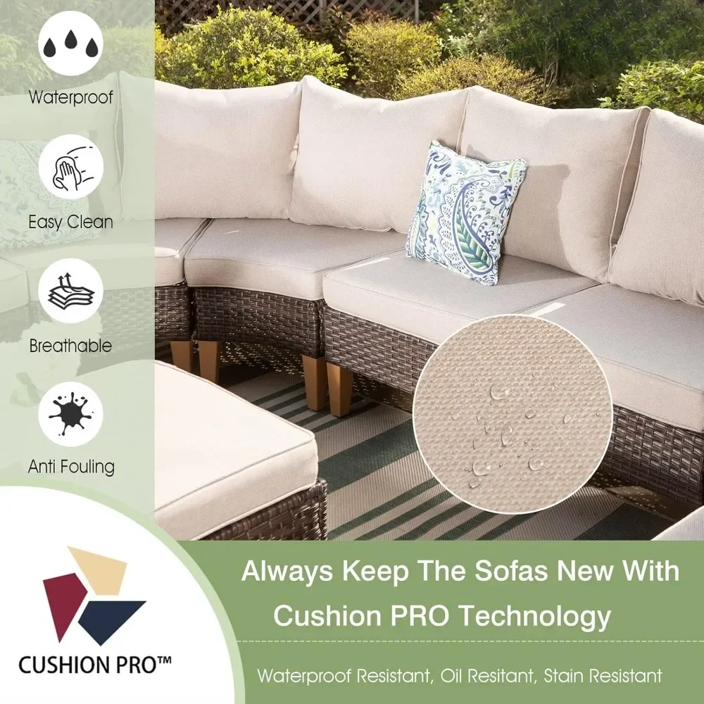 7 Pieces Wicker Patio Furniture Set, All-Weather Rattan Outdoor Conversation Half-Moon Curved Sectional Sofa Set for Garden 2