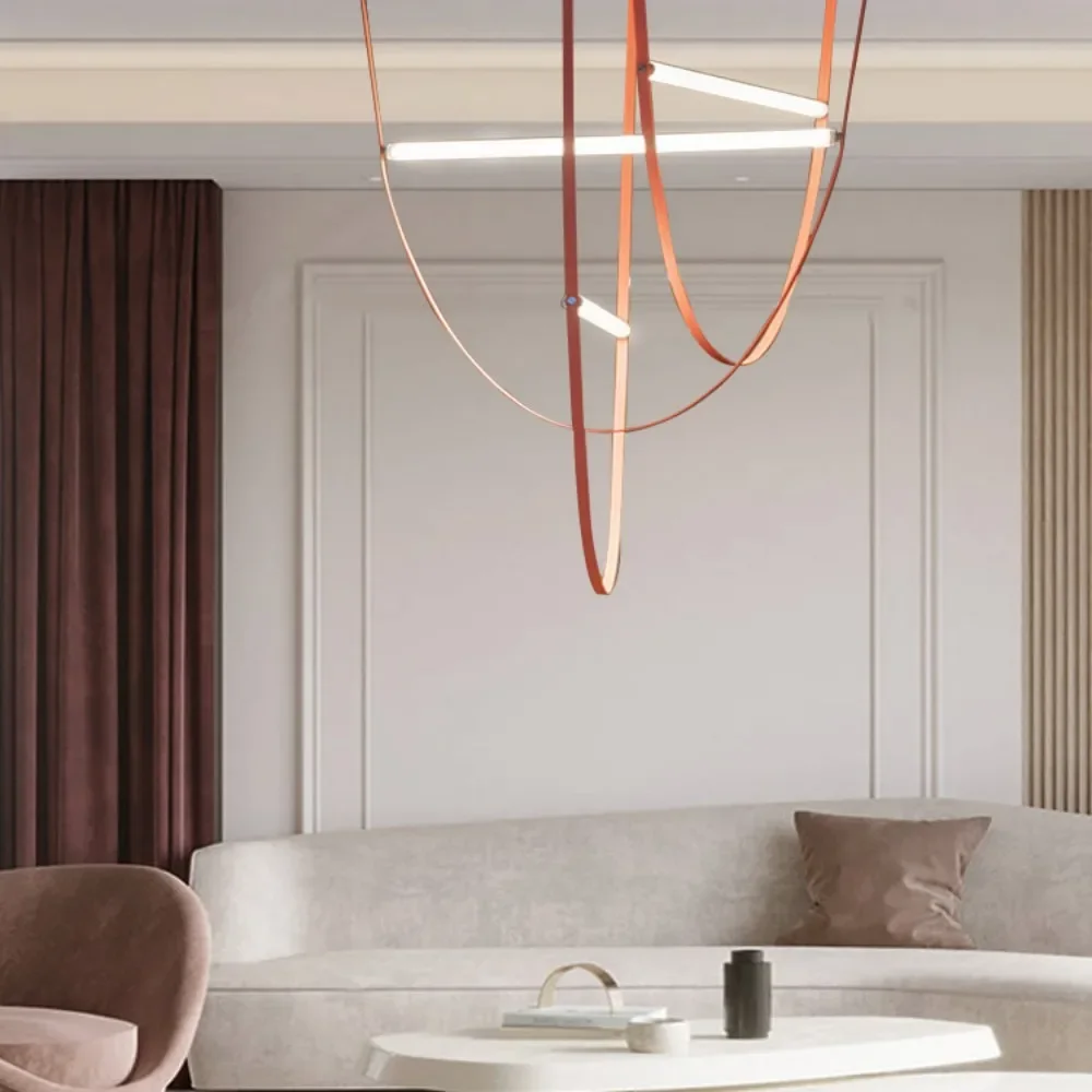 Postmodern Designer Belt Chandelier Italian Lights Postmodern Glass Tube Belt LEDHanging Lamp Villa Loft Luxury Suspension Light