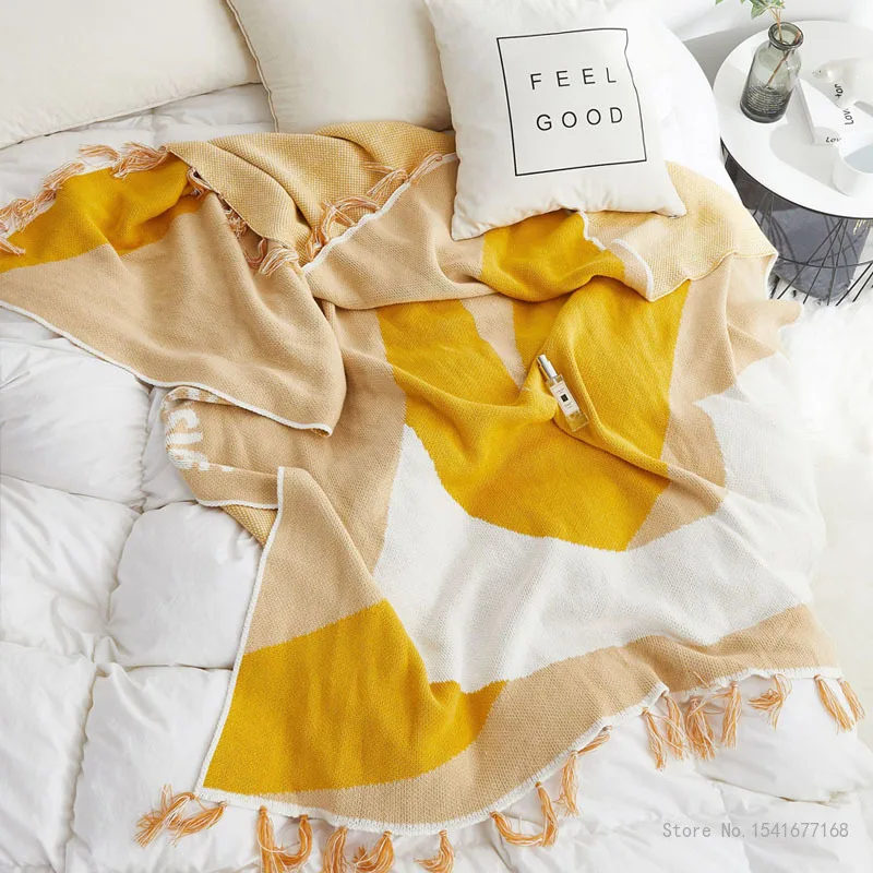 Knitted Tassel Cotton Blanket, Sofa Cover, Office Lunch Break, Air Conditioning Photography Props, Pastoral Nordic style blanket