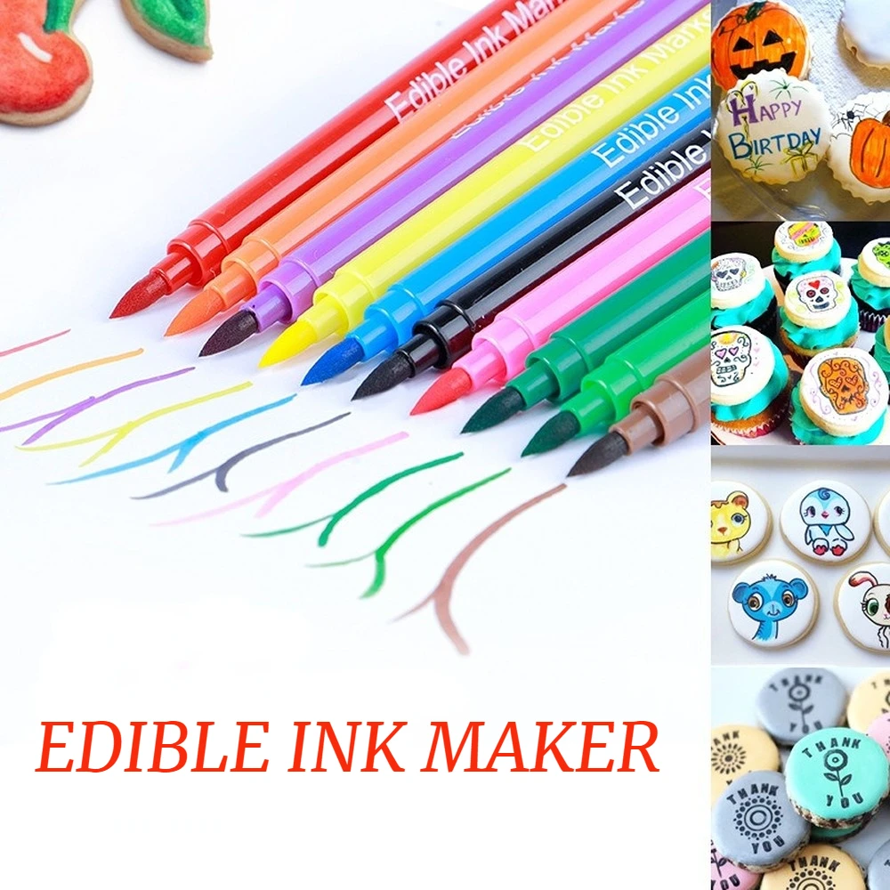 10 Colors DIY Edible Pigment Pen Food Color Brush Pencils Cake Cookies