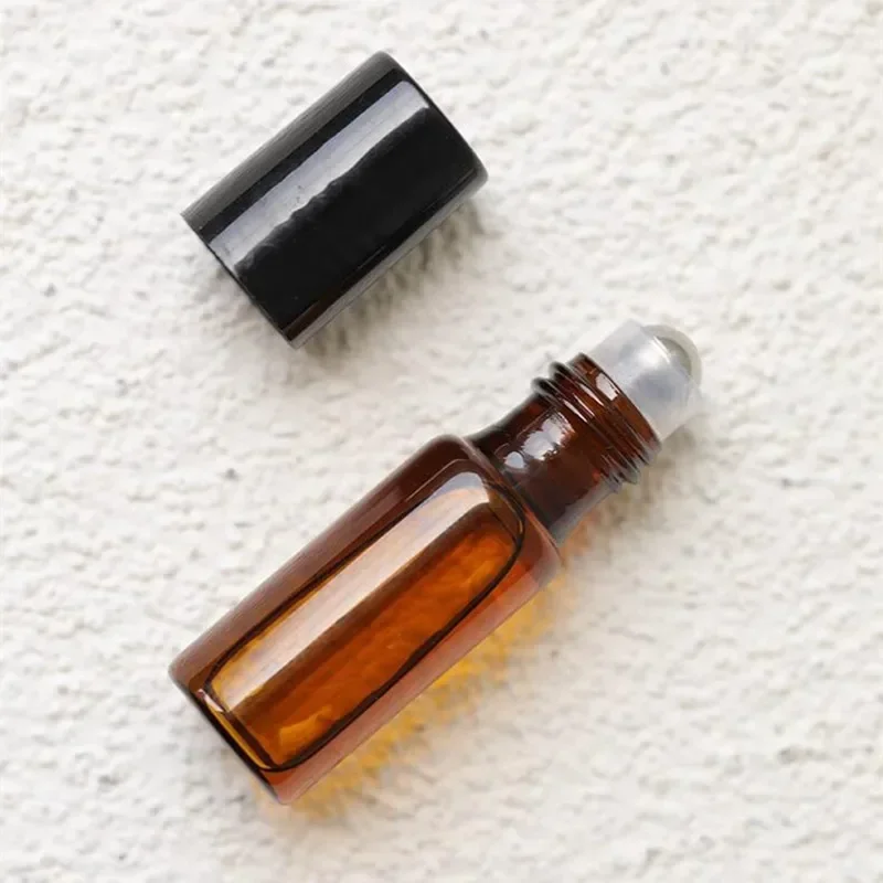 50pcs/lot 5ML 10ML Amber Glass Perfume Bottle Empty Roll On Bottles Roller Ball Essential Oil Vials Refillable