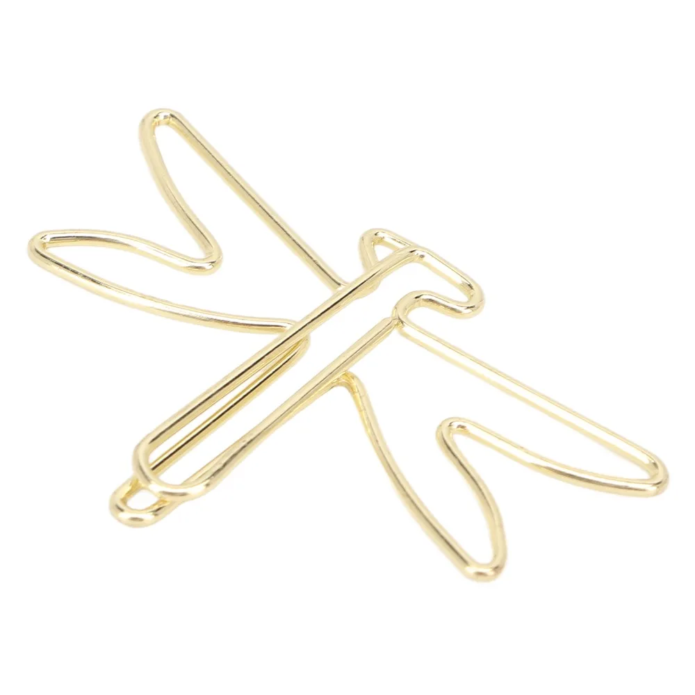 100Pcs 잠자리 모양 종이 클립 골드 미끄럼 방지 대형 귀여운 종이 클립 귀여운 디자인 전기 도금 금속 사무용품