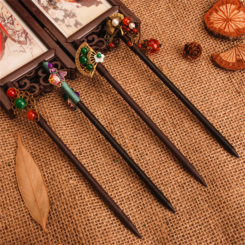 

New Handmade Luxury Flower Hairpins Vintage Wood Chinese Hair Sticks Women Hair Clip Ancient Costume Hair Accessories Pin заколк