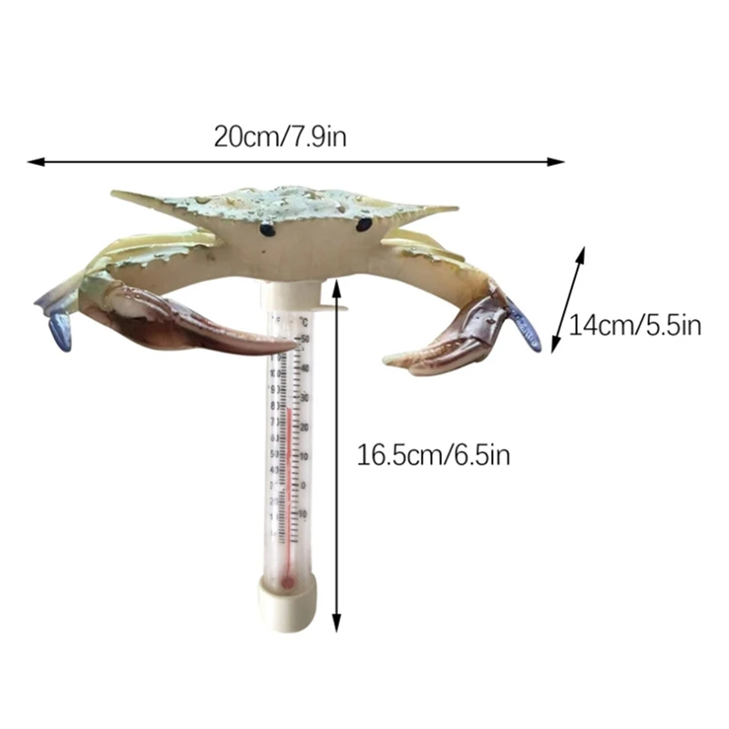 ABXE-Pool Thermometer Floating Easy Read Large Size Pool Thermometer Ocean Animal Shaped Thermometer(Crab)