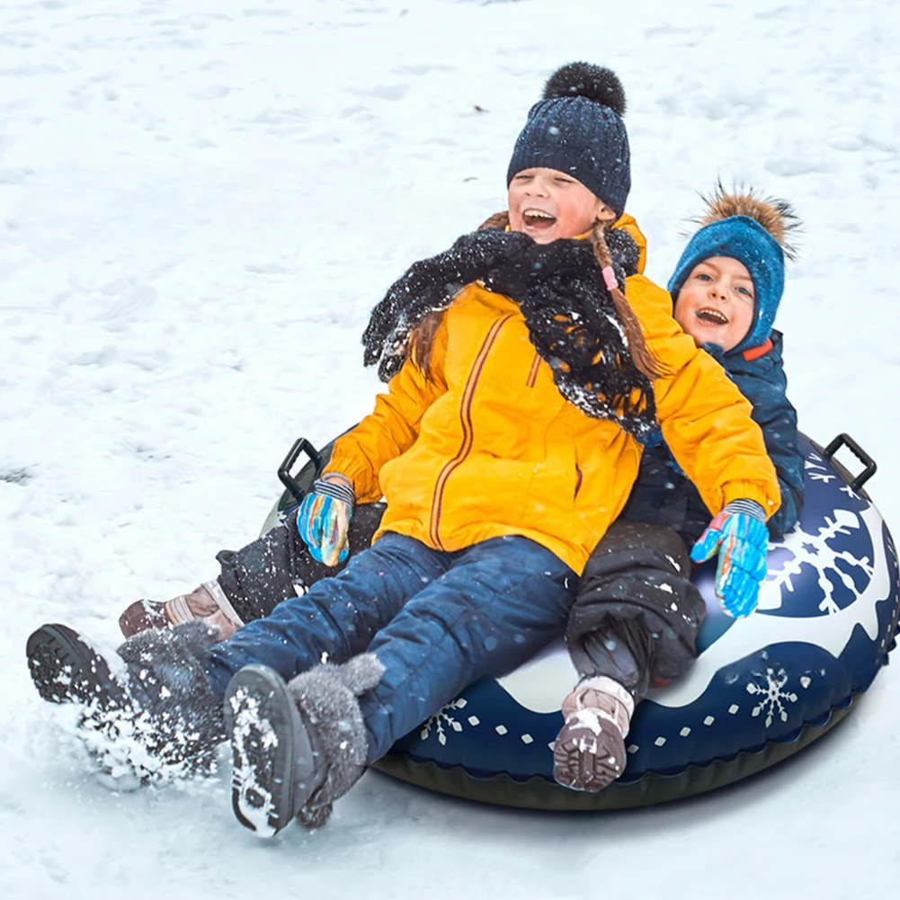 Inflatable Ski Circle Ring PVC Sledding Tube Waterproof Snow Tubing Winter Snow Tube with Handle Outdoor Sports for Kids Adults