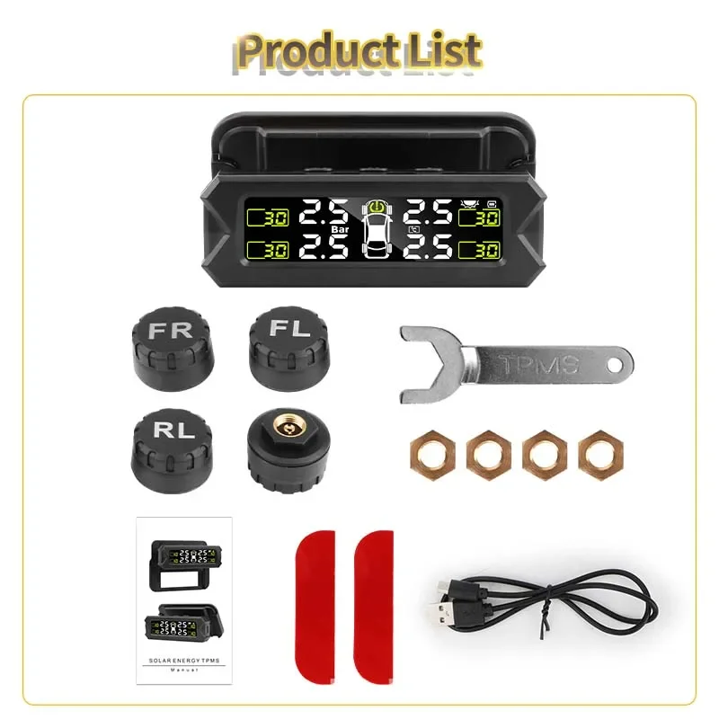 Car Tire Pressure Monitoring System Tyre Sensor Solar Charge Bracket 360 Adjustable IP68 Waterproof 6 bar