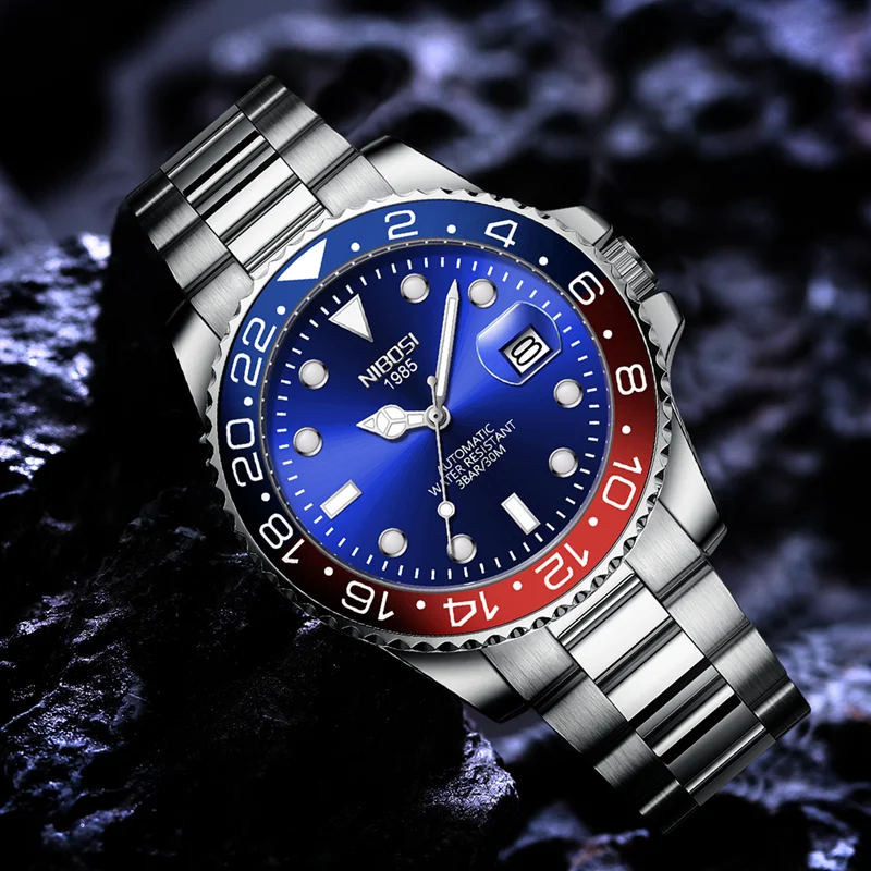 

NIBOSI Luxury Men's Automatic Watches Top Brand Diver Mechanical Wristwatch Stainless Steel Business Watch For Men Reloj Hombre