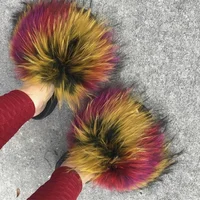 Fluffy Furry Fur Slippers Real Fox Fur Slides For Women Summer PVC Sole Flip Flops Sandals Woman Open Toe Shoes Slippers - Image 4