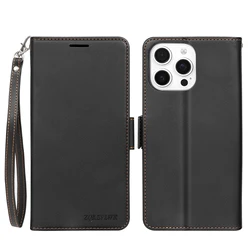 Leather Magnetic Flip Wallet Case with Card Slots and Shockproof Design - iPhone 16 (Black)
