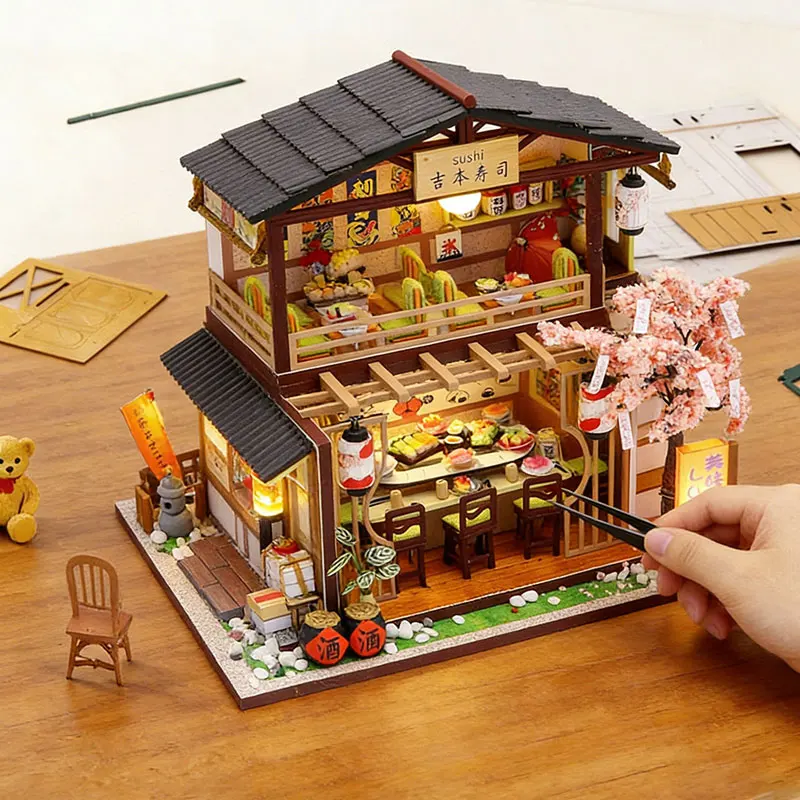 DIY 나무 인형 집 미니어처 인형 집 3D 퍼즐 조립 모델 키트 어린이를위한 소장품 책상 홈 장식 소녀 선물 아이디어