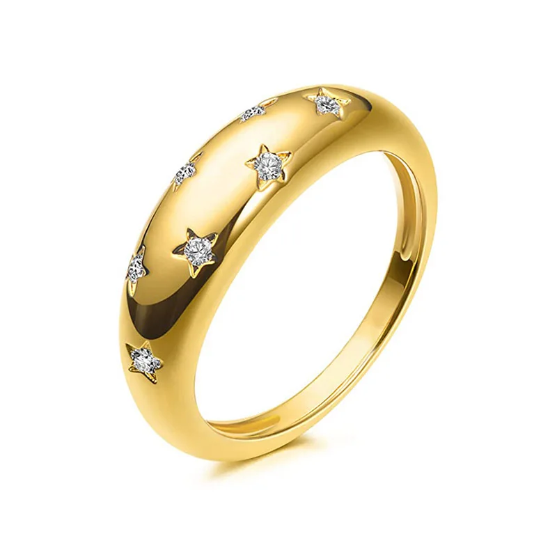Crystal Star Chunky Ring for Women Vintage Trendy Gold Color Zirconia Finger Stacking Rings Punk Accessories Retro Jewelry R446