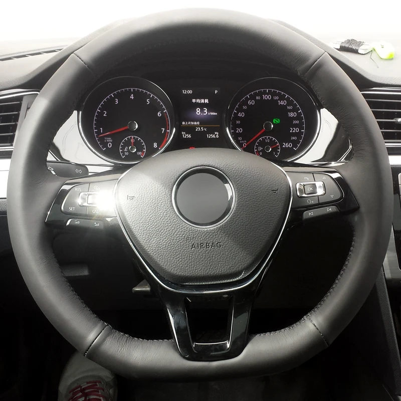 

Braiding Car Steering Wheel Cover Black Leather for Volkswagen Jetta Golf Passat Tiguan Anti-Slip Interior Accessories