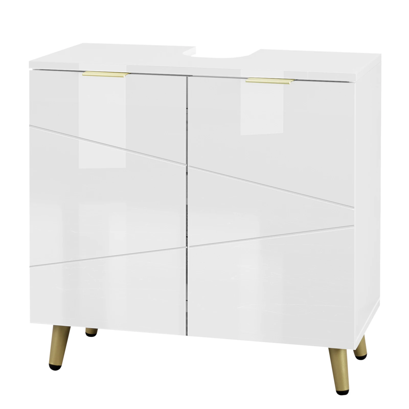 White-Bathroom-Cabinet-High-Gloss-White-with-2-Doors-Legs-Adjustable ...