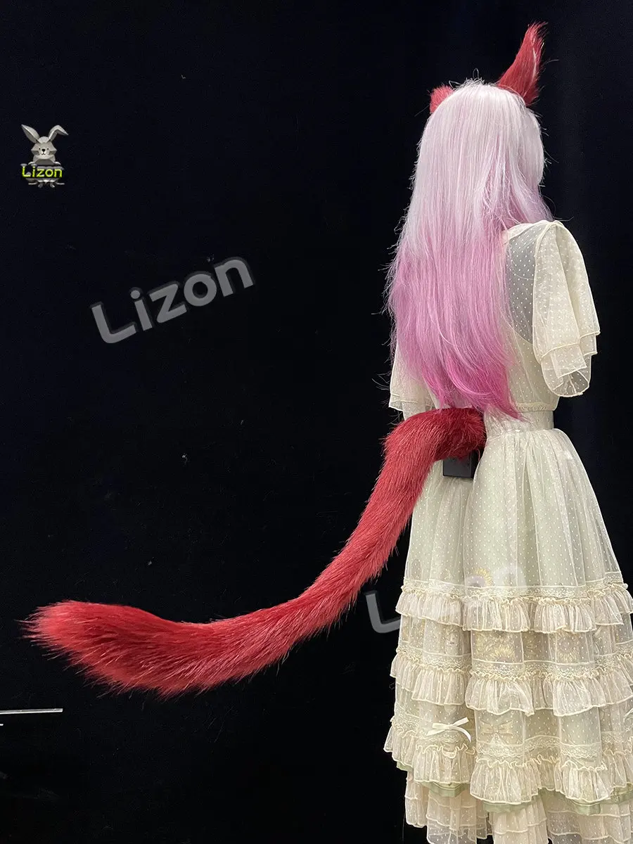 FF14 Final Fantasy Gurahattiya Cosplay Cat Tail Graha Tia Little Red Cat Ears Animal Furry Tail Faux Fur Tail - immagine 2