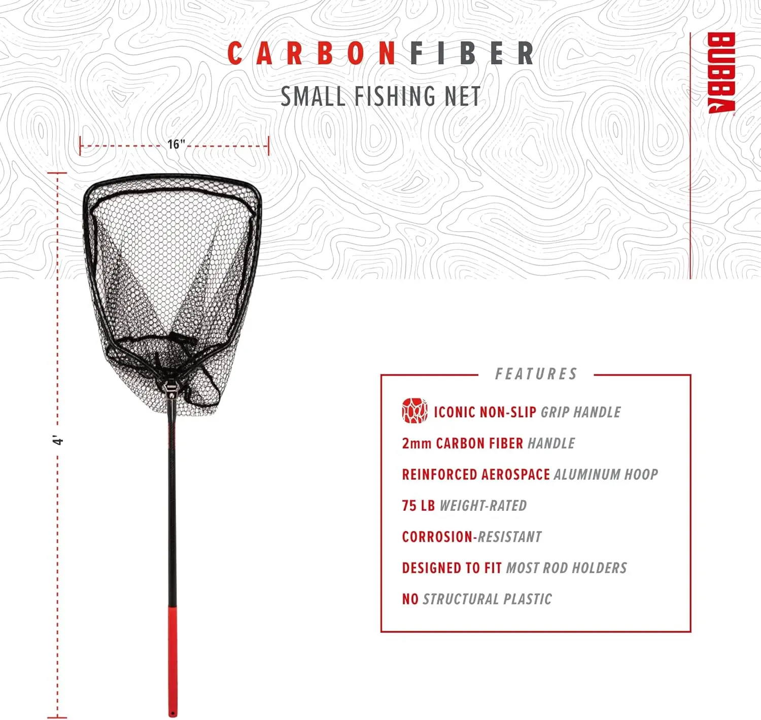 BUBBA Landing Nets with Corrosion Resistant Construction, Non-Slip Grip Handle and Carbon Fiber Shafts for Fishing, Angling, Boa