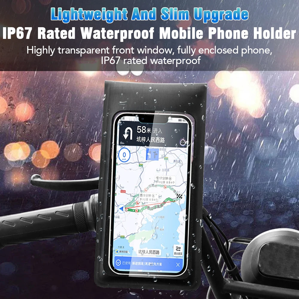 Bicycle Waterproof Phone Bag Stand 360°Rotation Motorcycle Bike Handlebar Phone Holder Touch Screen Rearview Mirror Phone Holder