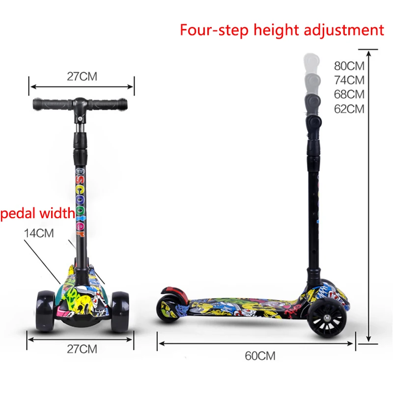 Children Scooter 3 Wheel Scooter with Flash Wheels Kick For 2-12 Year Kids Adjustable Height Foldable