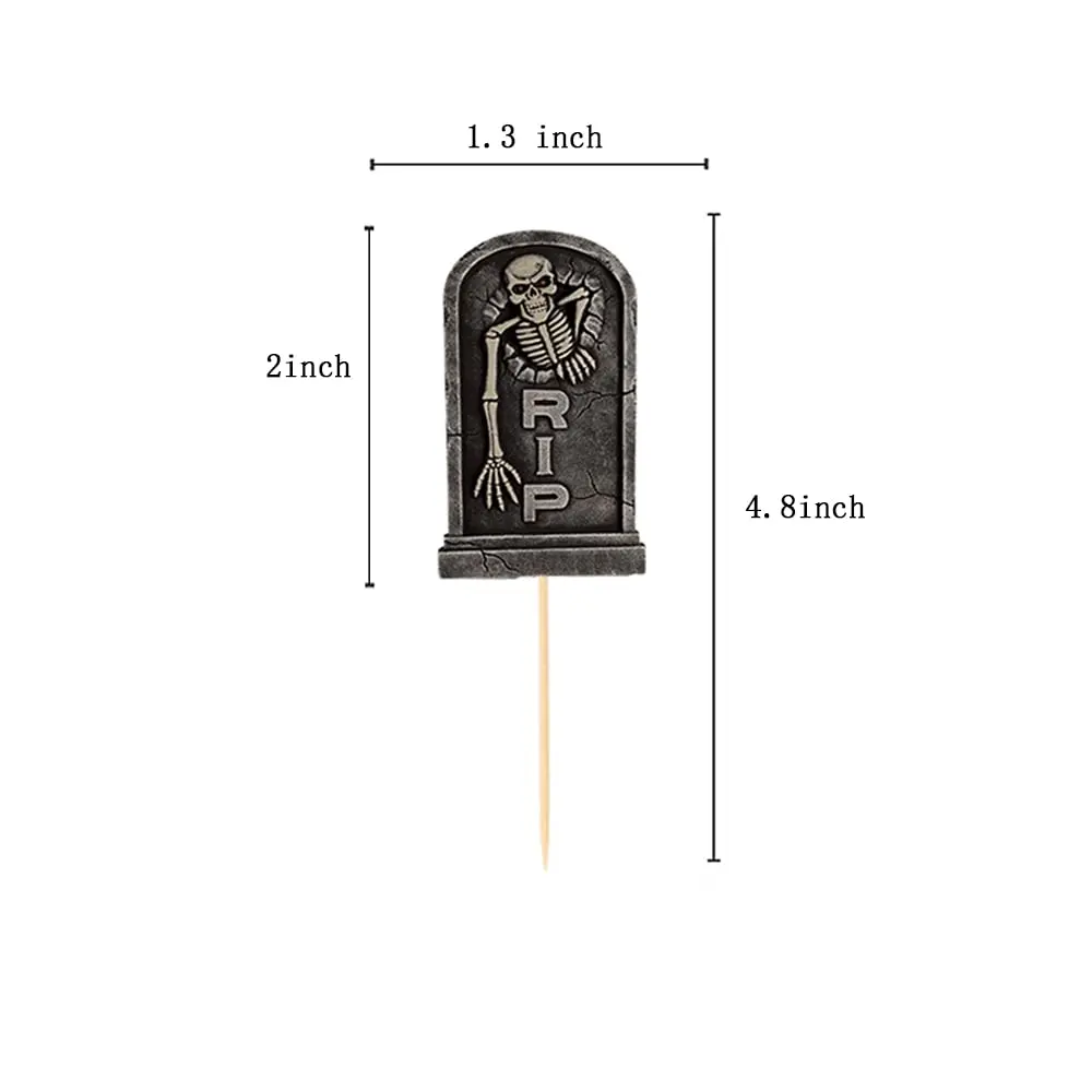 24pcs Rip 20s Birthday Cupcake Toppers Halloween Theme Party Supplies Tombstone Cupcake Picks Graveyard Cake Decorations