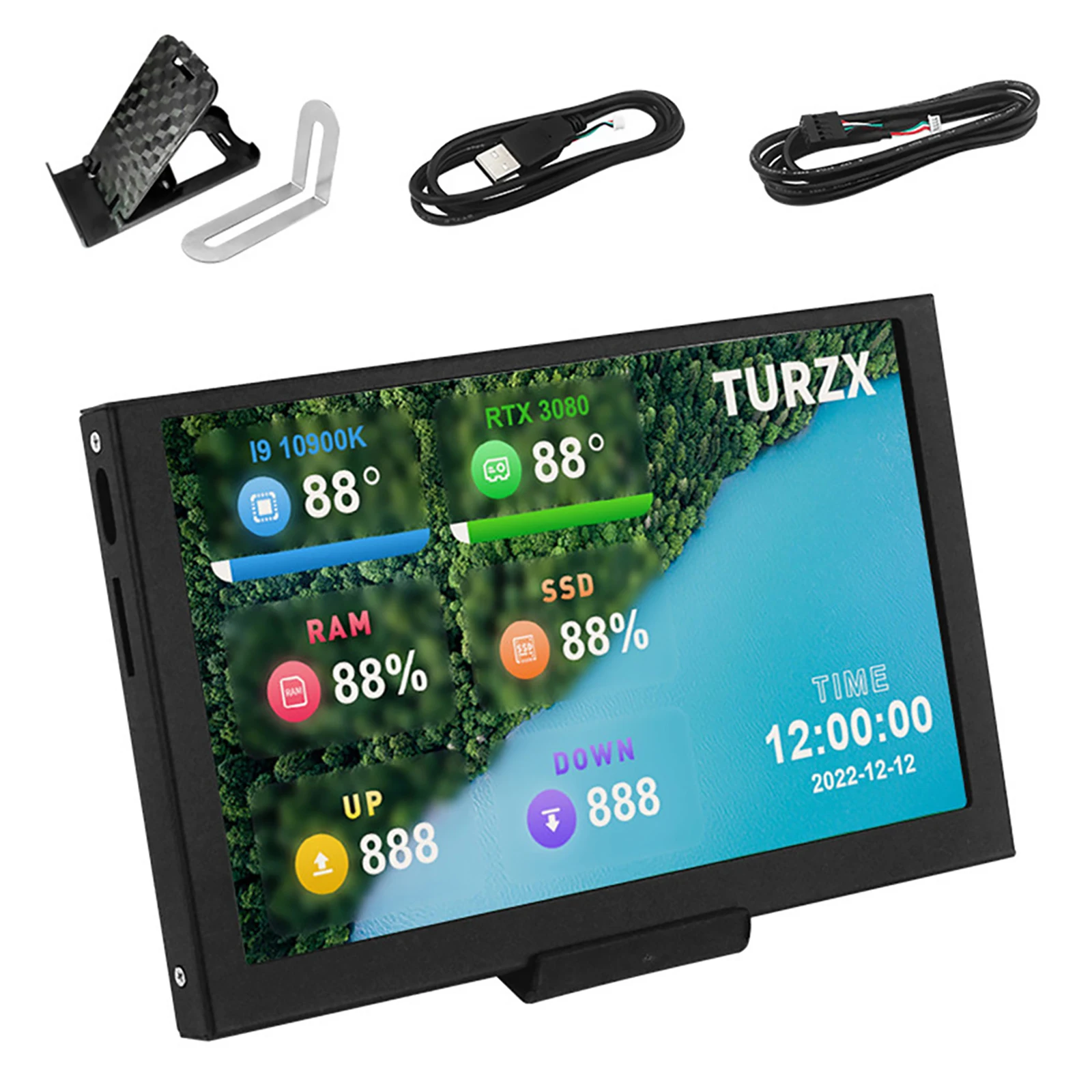미니 컴퓨터 USB 디스플레이 CPU GPU RAM HDD 모니터, 거치대 금속 케이스, AIDA64 사용 불가, IPS C 타입 보조 화면, 5 인치