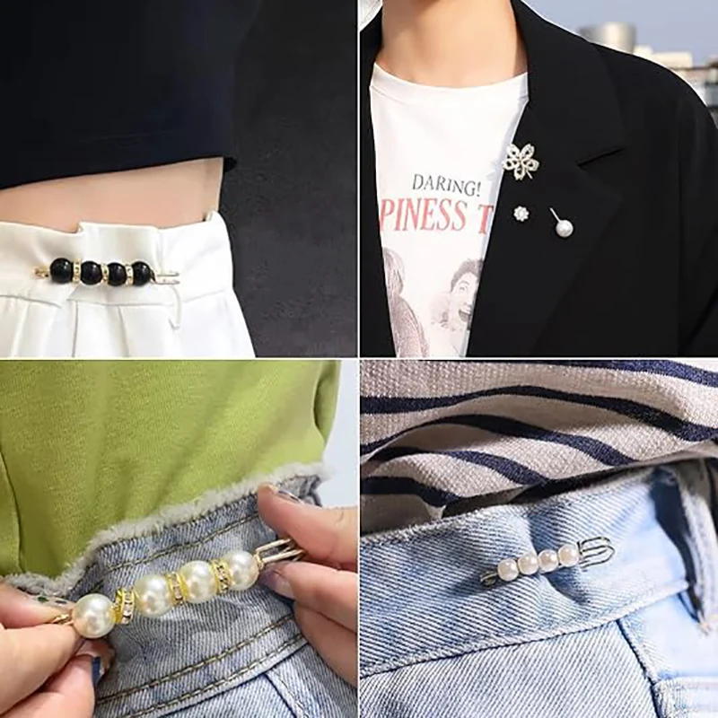 1-4Pcs 여성을위한 새로운 진주 핀 브로치 허리 Tighting 안전 핀 브로치 스웨터 카디건 버클 브로치 액세서리