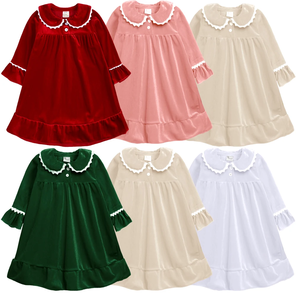 Christmas Kids Costume Red Velvet Loungewear Children Boy Pyjamas Family Match Girl Dress Suit Xmas Clothes Gift Whosales