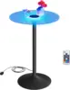Round Cocktail Table with Multi-Colored Lights and Glass Top, Large Steel Base, 41.3 Inches Tall Pub Table for Kitchen, Bistro 1