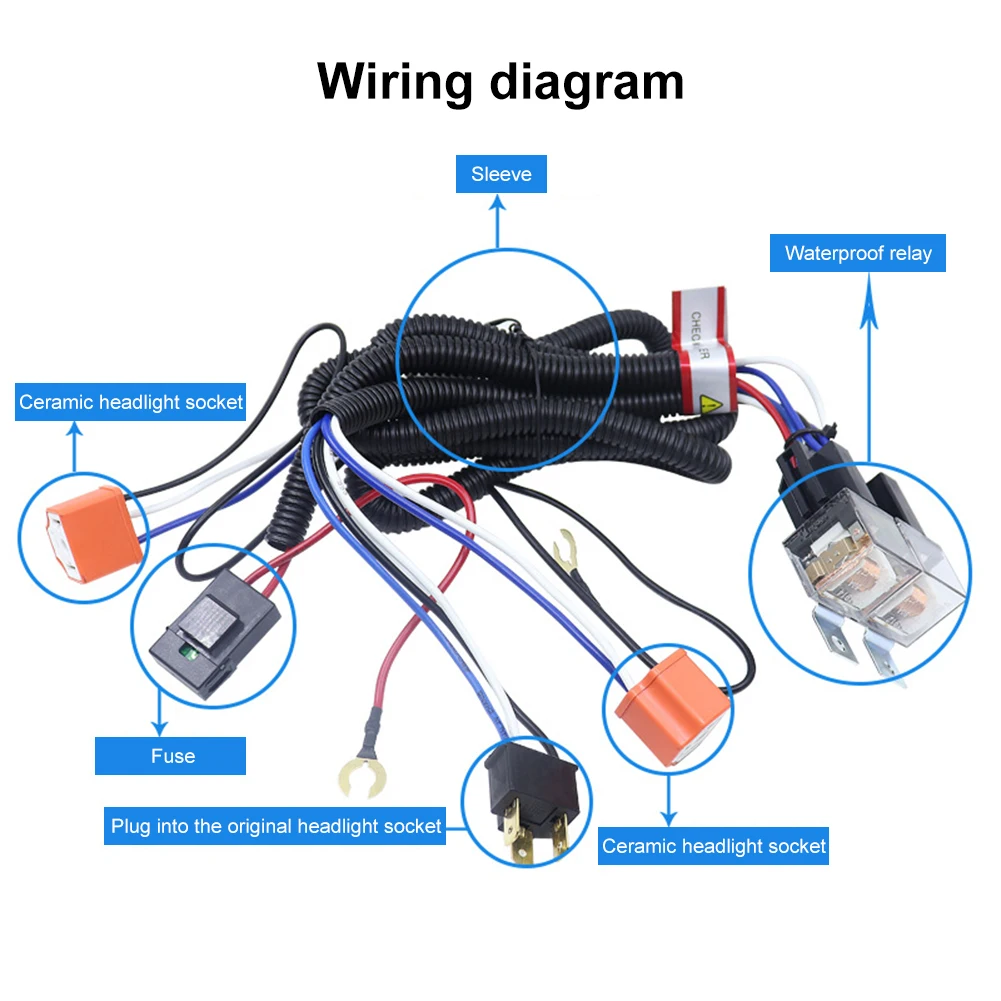 2TypesH4LEDHeadlight2HeadlampRelayWiringHarnessCarLightBulb