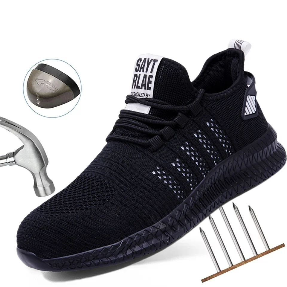 Outdoor Men Sneakers Breathable Work Steel Toe Safety Shoes Comfortable Lightweight Safety Boots Men's Sports Shoes Size 36-48