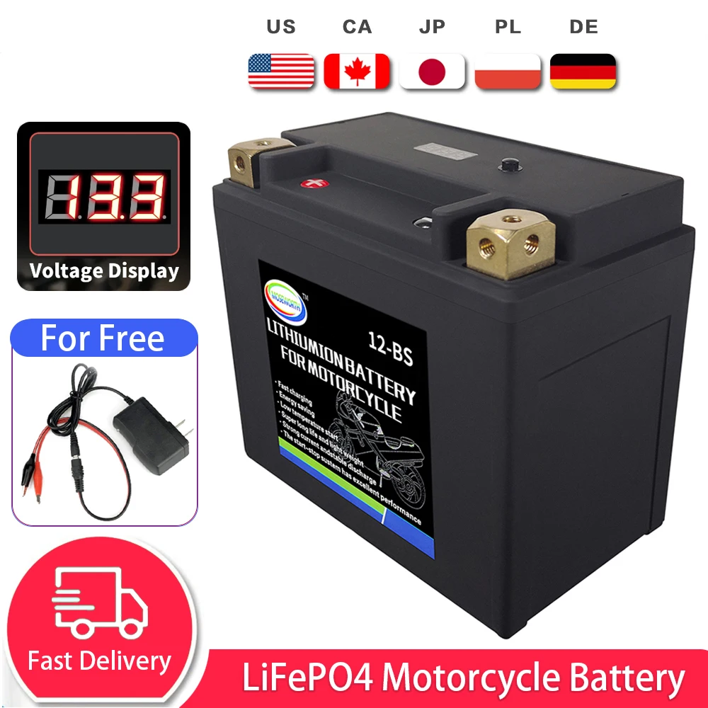 

12-BS 12V Lithium Iron Phosphate Rechargeable Motorcycle Battery with BMS Power Bank Batteries Electric Moped ATV RV Scooter