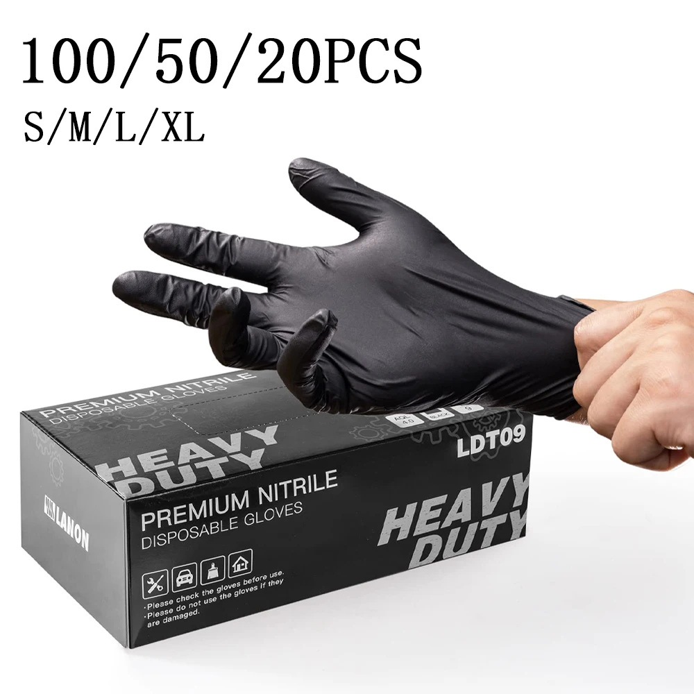 Disposable gloves 100/50/20PCS black nitrile latex free waterproof for kitchen food processing beauty salon