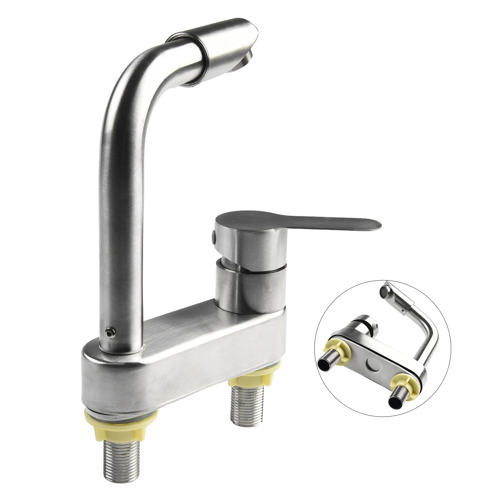 Description Picture 5 of itemStainless Steel Basin Faucet Sink Faucet Tap Cold And Hot Mixer Tap 2 Holes Single Handle Deck Mounted Tap For Kitchen Bathroom