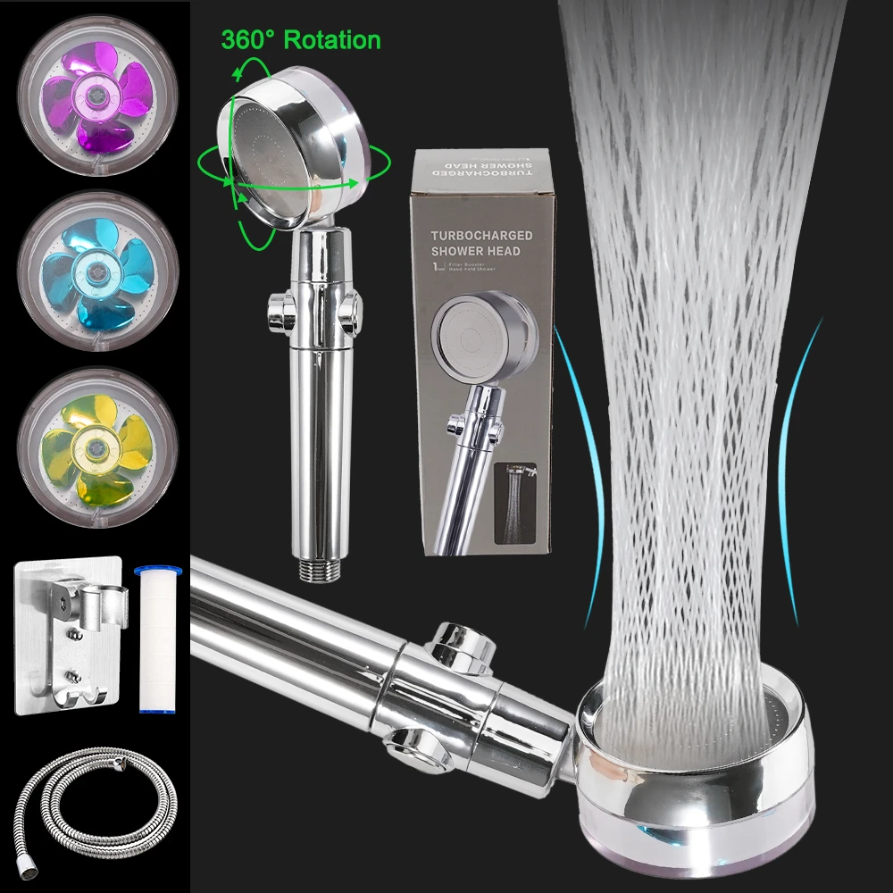 Turbo Fan Shower Head High Pressure Water Saving 360 Rotating Handheld