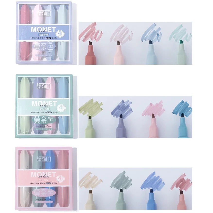 4pcs Monet Colors Highlighter Marker Pens Lipstick Design Soft Brush Tip for Drawing Painting Office Liner School A7314 highlighter marker,highlighter pen,art marker,marker pen