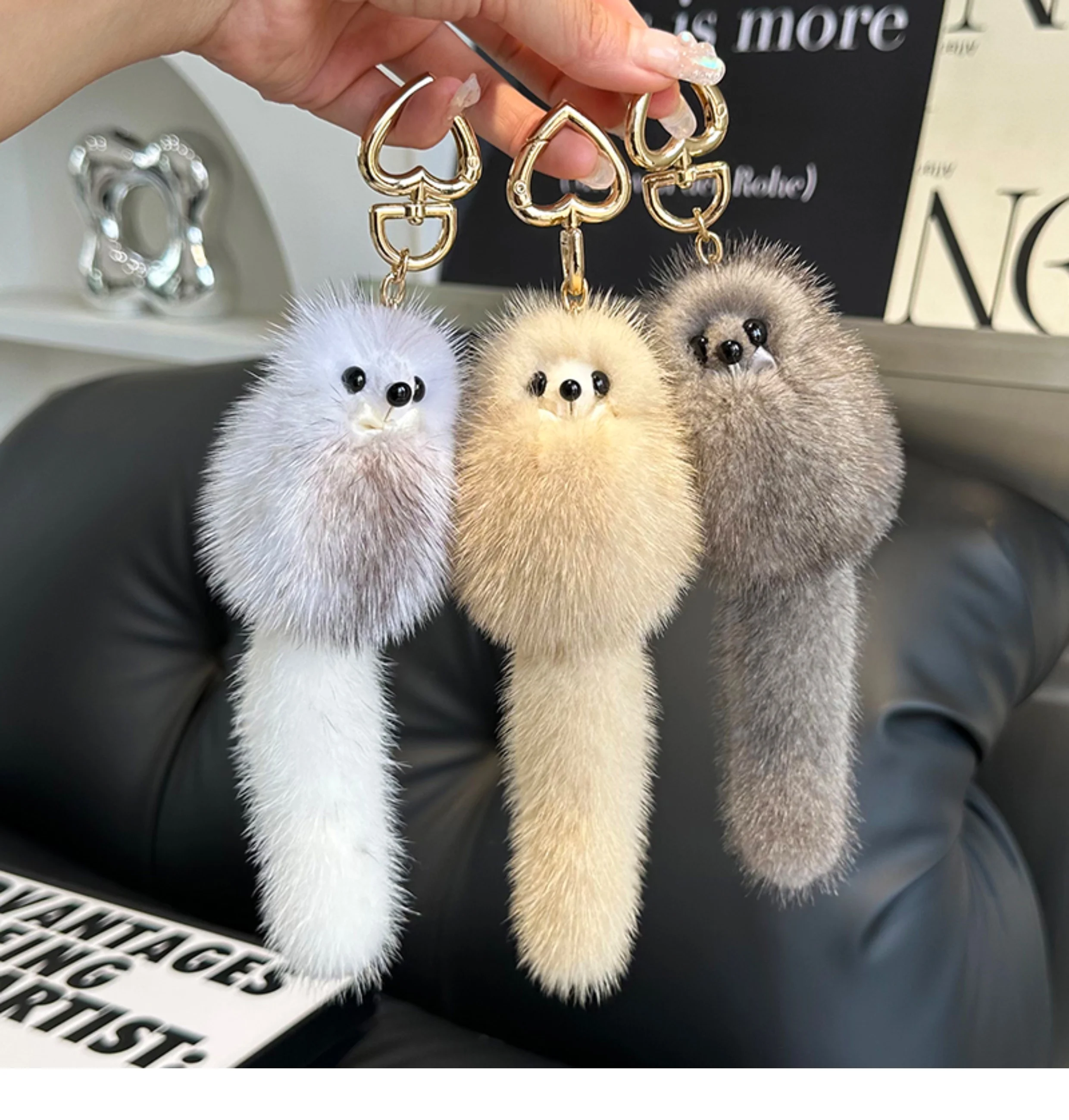 高級リアルミンクの毛皮キーホルダーソフトかわいいキツネのおもちゃ
