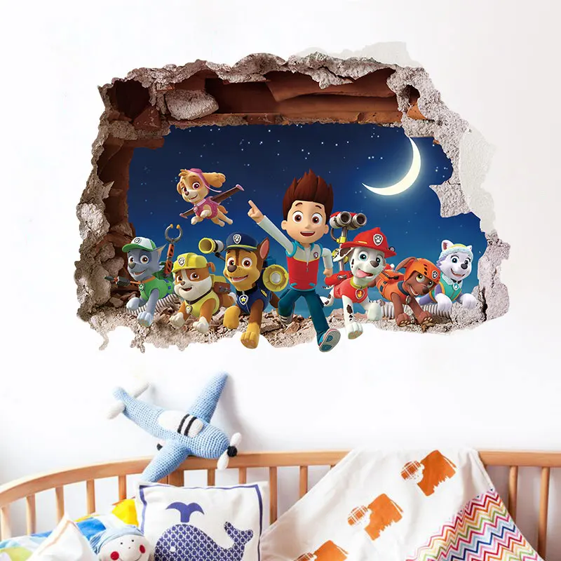 Hot Disney 3D Pawed Wall Stickers For Kids Bedroom Decoration Patrolling Toys DIY Boys Girls Creative Gifts PVC Home Decor