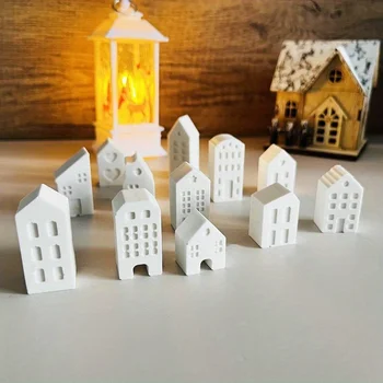 3D Nordic Style Small House Silicone Mold 12-hole House Candle Molds Mini Houses Plaster Concrete Cement Mould Aroma Soap Molds