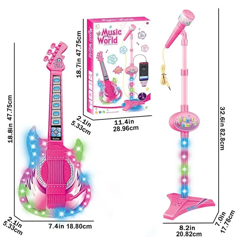 Kids Electric Guitar And Microphone Set Guitar Toys With Music Guitar Toys With Music And Colorful Light Microphone With