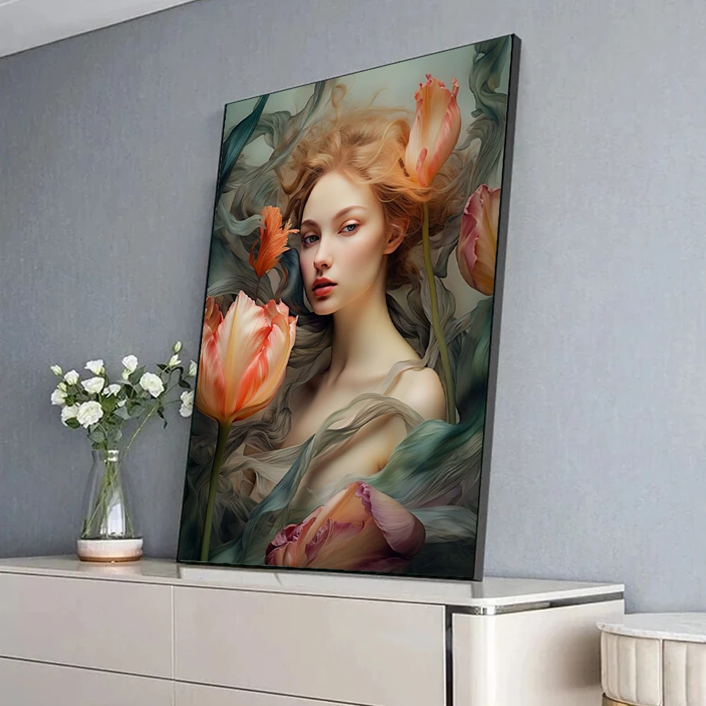 Abstract Flower Head Figure Art Canvas Painting Pop Art Elegant Feminine Aesthetic Posters Prints Modern Living Room Home Decor